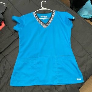 Cheetah Teal Greys anatomy scrub top size M